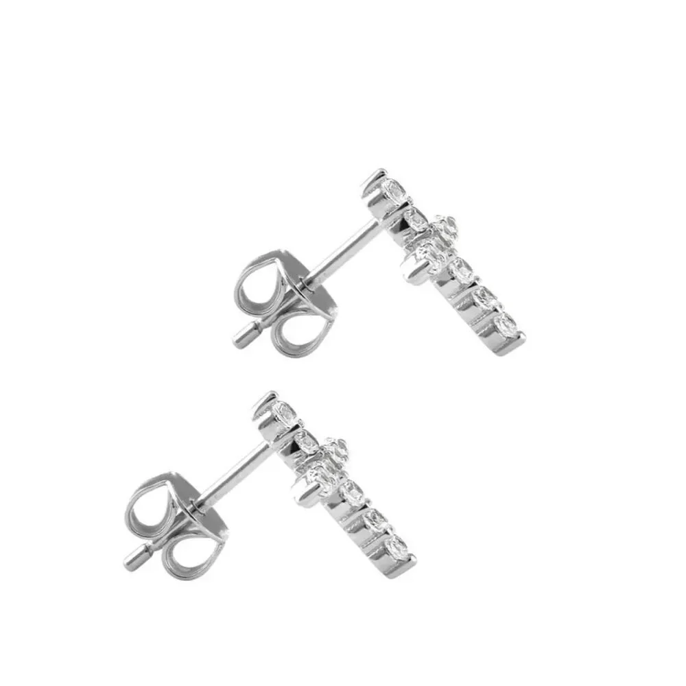 Dazzling Chic Solid Sterling Silver Cross CZ Stud Earrings New